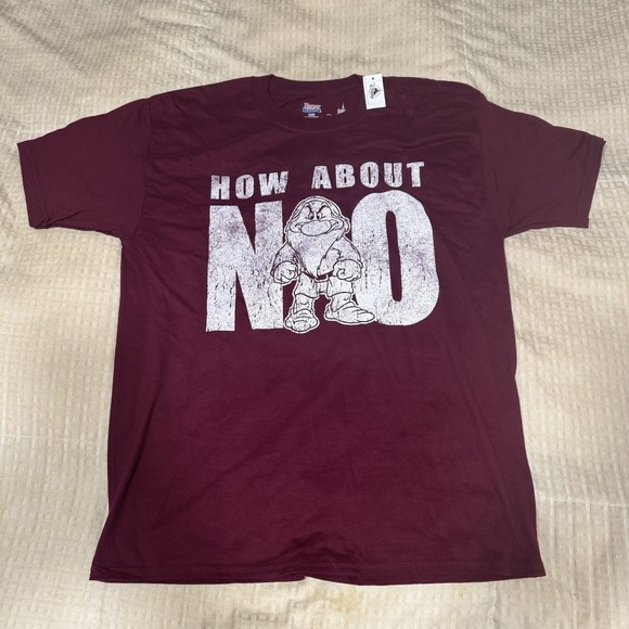 Disney Grumpy Dwarf Shirt Mens Large Maroon How About No T-Shirt Disney Park New - Picture 7 of 8